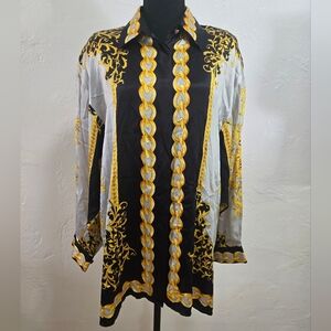 VINTAGE DJ FASHION 100% SILK SHIRT MULTICOLOR SIZE WOMENS XL